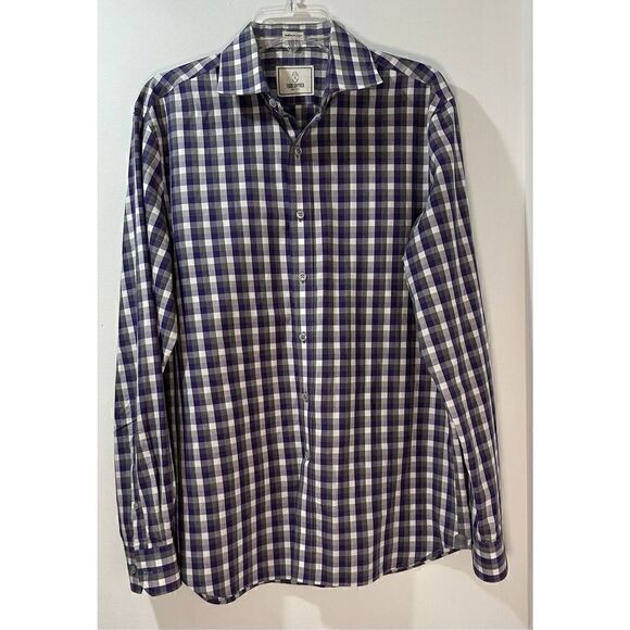 Todd Snyder NY me’lane yarn men’s purple plaid button down size 16.  #39-0984 - Picture 1 of 4
